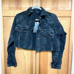 PrettyLittleThing Washed Acid Black Cropped Denim Jacket, Size M